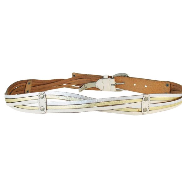 FOSSIL Tri-Color Silver Gold Metallic Braided Leather Belt Women's M (33"-37") - Picture 3 of 5